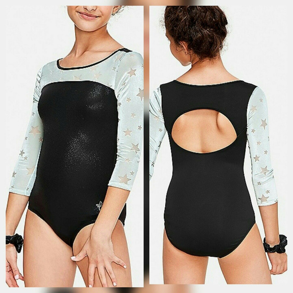 Justice Girls Leotard Velour Star Long Sleeve 18 - Picture 1 of 7